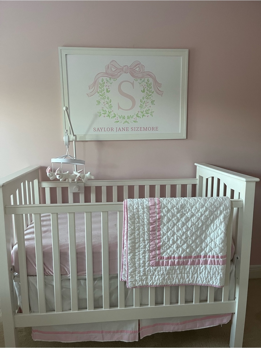 Pottery Barn Kids White Quilt with Pink Trim